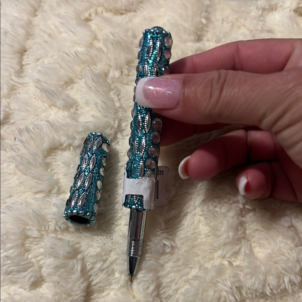 Elegant Blue and Silver Beaded Pen
